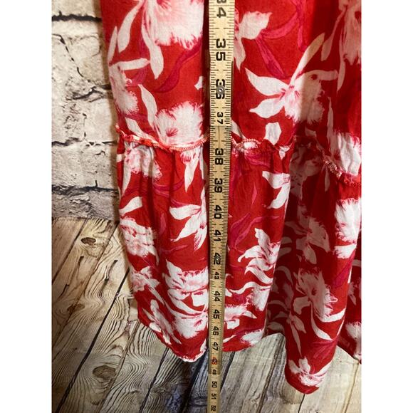 Amanda's Collection Babydoll Dress Womens Medium Red Tropical Floral Cottage - Picture 9 of 13